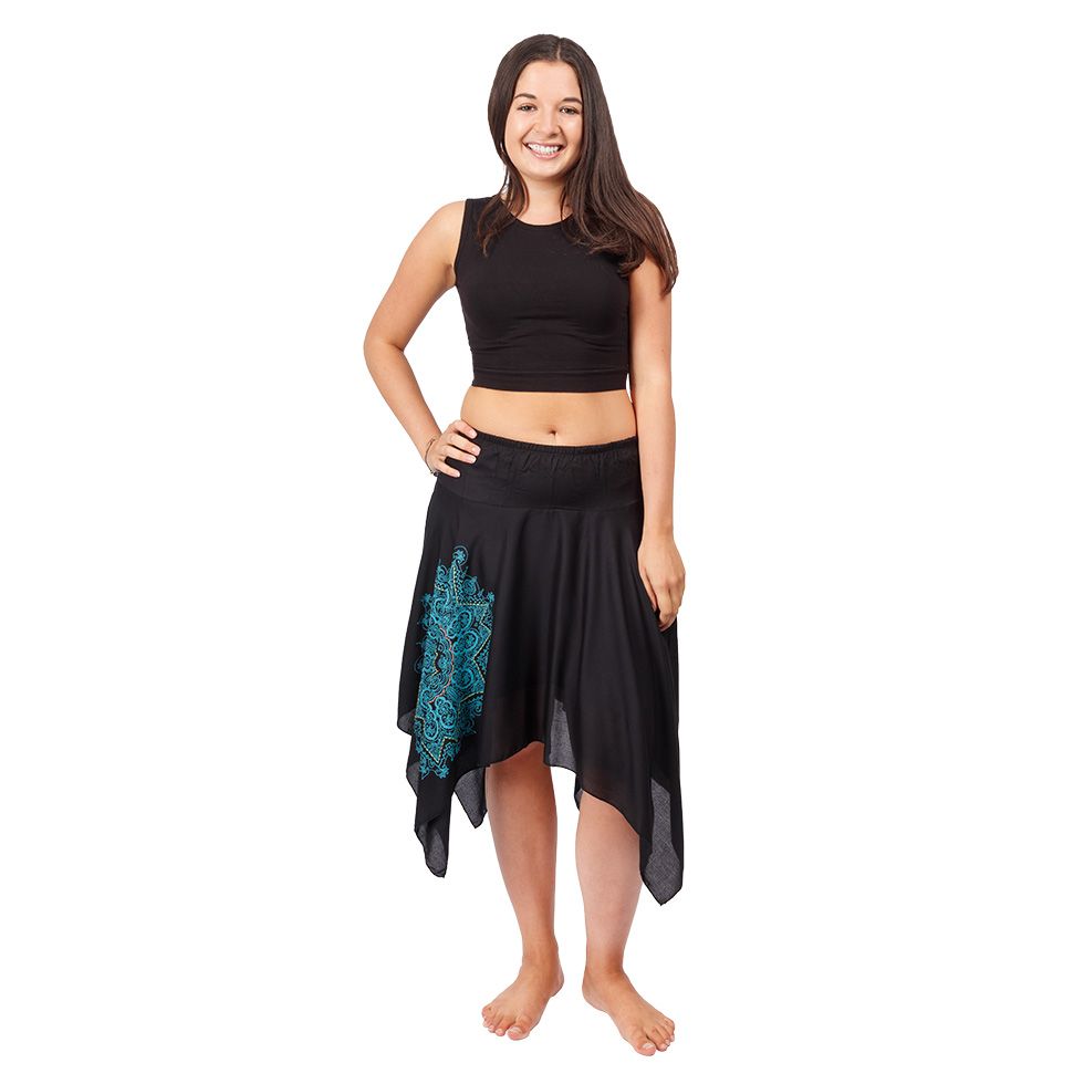 Pointed black ethnic skirt with elastic waist Tasnim Black Nepal