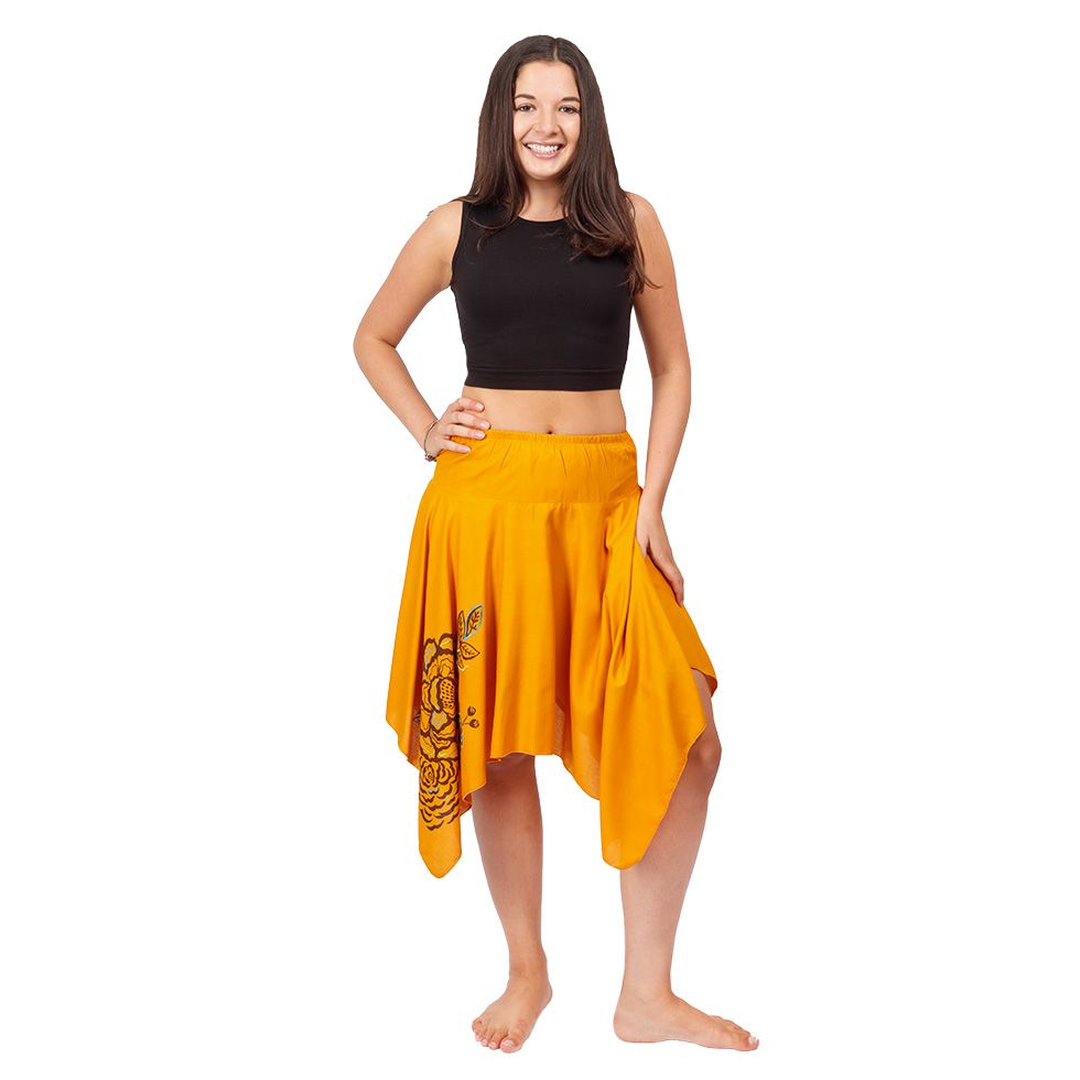 Pointed ethnic skirt with elastic waist Tasnim Mustard Nepal