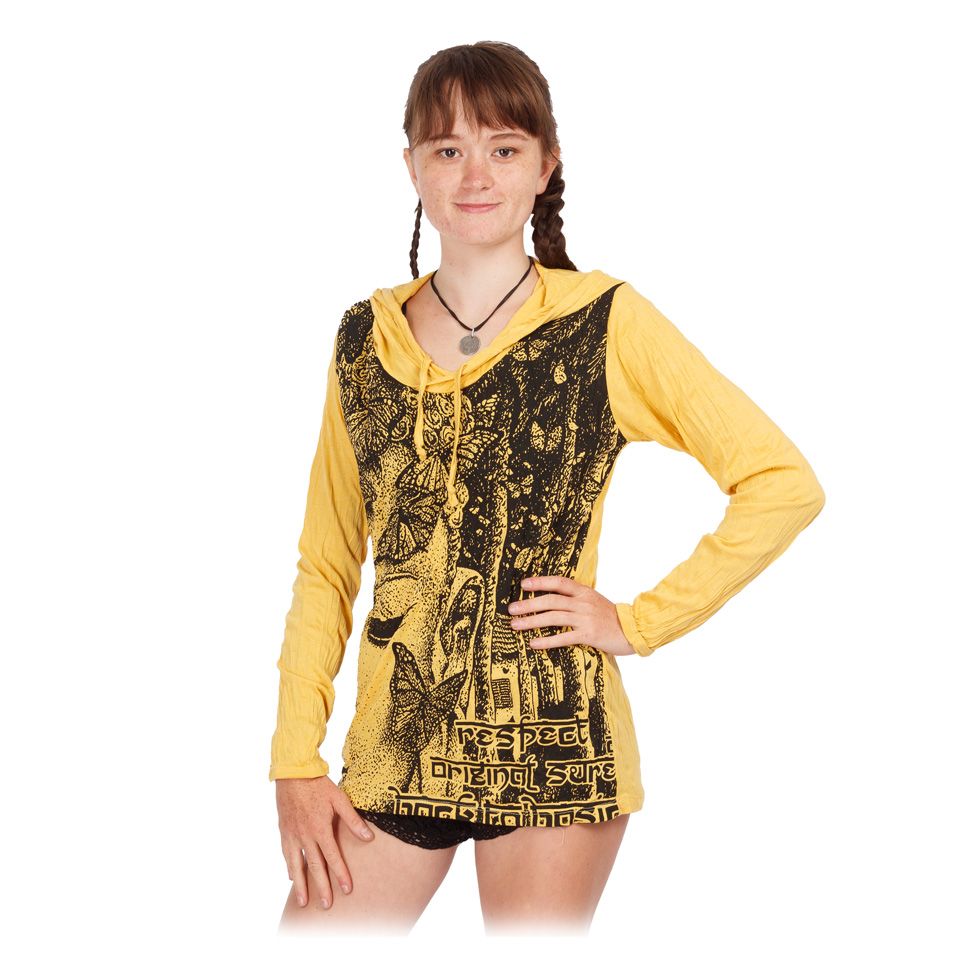 Women's hooded t-shirt Sure Buddha's Butterflies Yellow Thailand