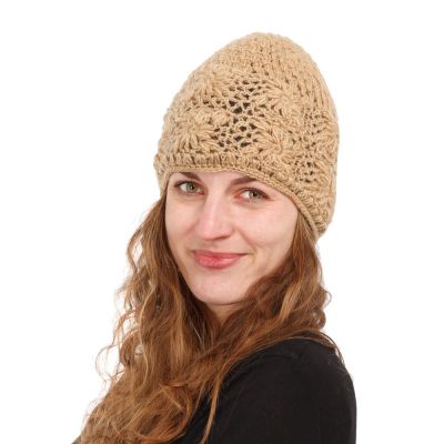 Crocheted woolen hat Bardia Beige | hat, set hat and fingerless gloves, set hat, fingerless gloves and headband