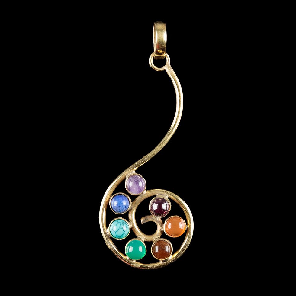 Brass pendant with seven chakras - Chakra Spiral India