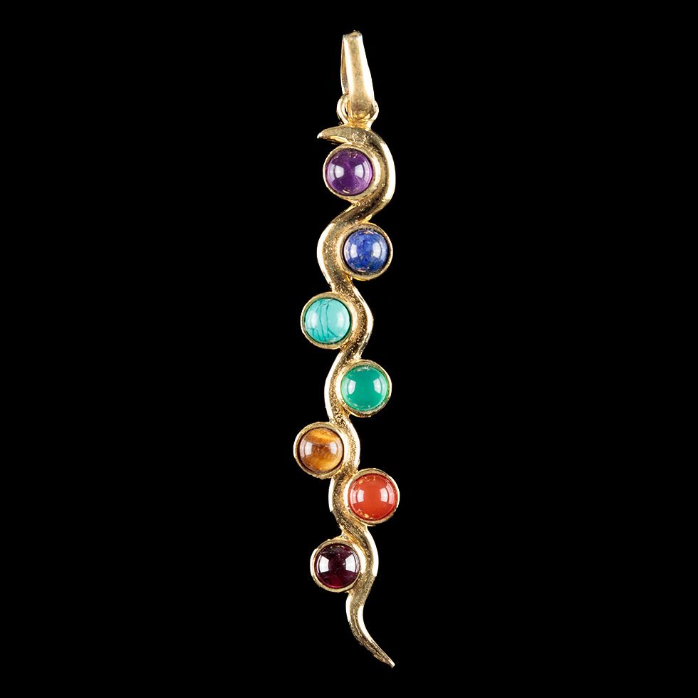 Brass pendant with seven chakras - Chakra Snake India