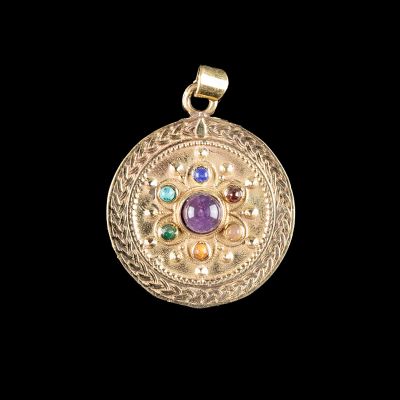 Brass pendant with seven chakras - Chakra Medallion | separate pendant, with a chain - circumference 55 cm, with a chain - circumference 70 cm