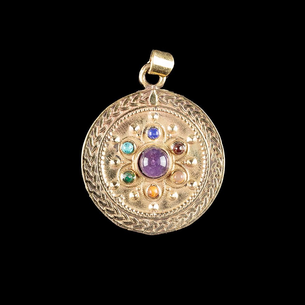 Brass pendant with seven chakras - Chakra Medallion India