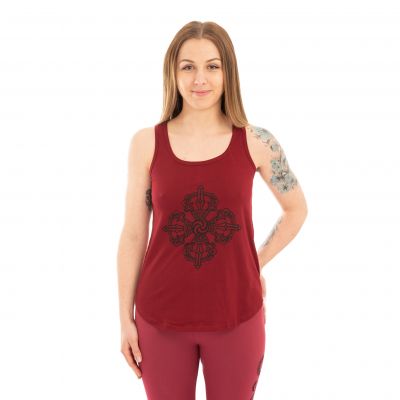 Cotton yoga outfit Double Dorje and Chakras – red - - set top + leggings L/XL Nepal