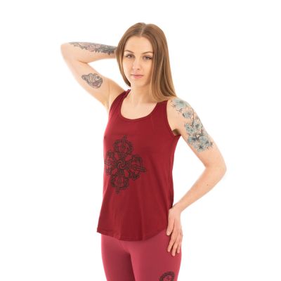 Cotton yoga outfit Double Dorje and Chakras – red - - set top + leggings L/XL Nepal