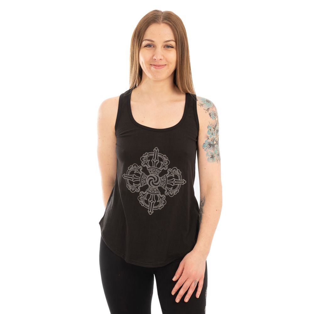 Cotton yoga outfit Double Dorje and Chakras – black - - top S/M Nepal