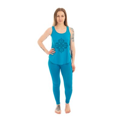 Cotton yoga outfit Double Dorje and Chakras – blue - - set top + leggings L/XL Nepal