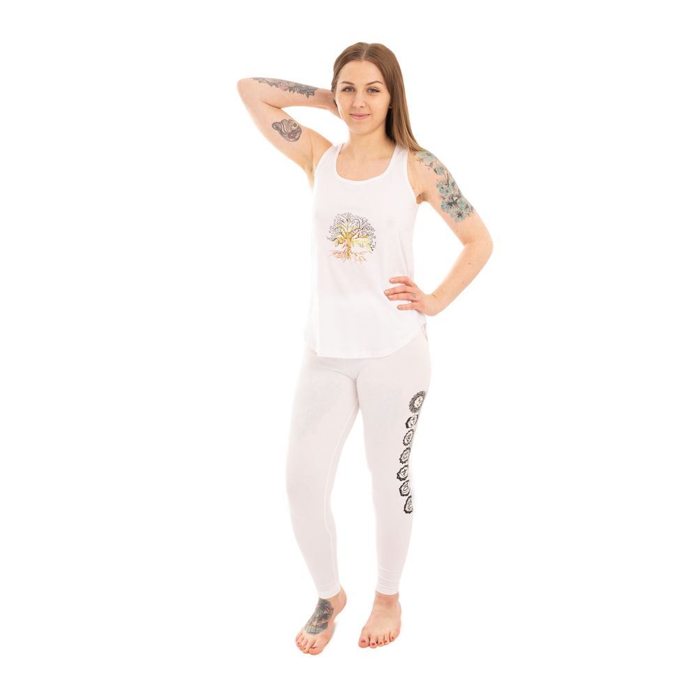 Cotton yoga outfit Tree of Life and Chakras – white Nepal
