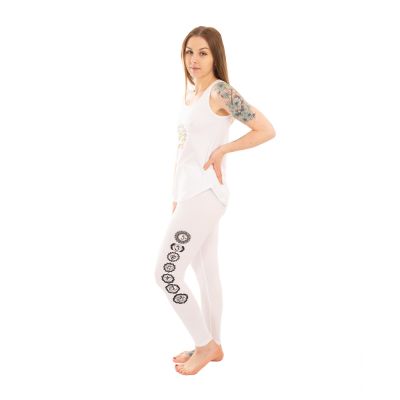 Cotton yoga outfit Tree of Life and Chakras – white - - set top + leggings L/XL Nepal