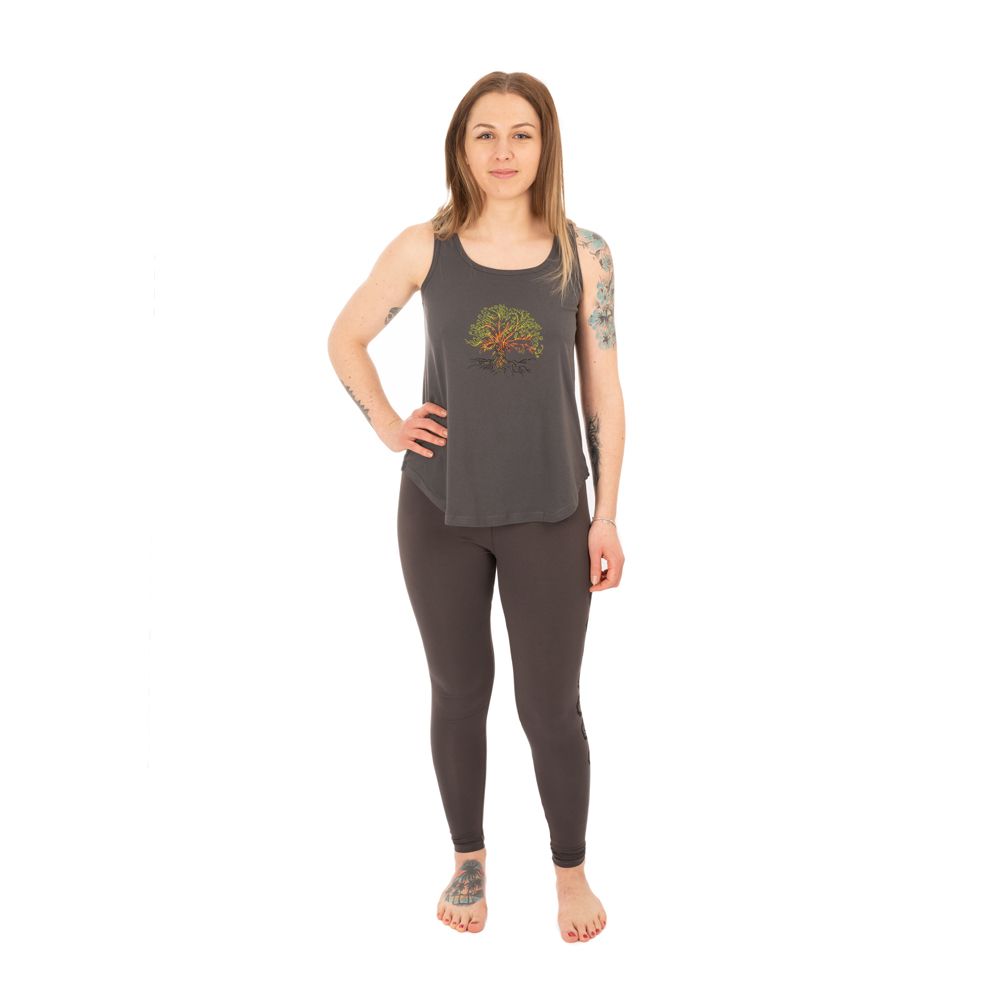 Cotton yoga outfit Tree of Life and Chakras – grey - - set top + leggings L/XL Nepal