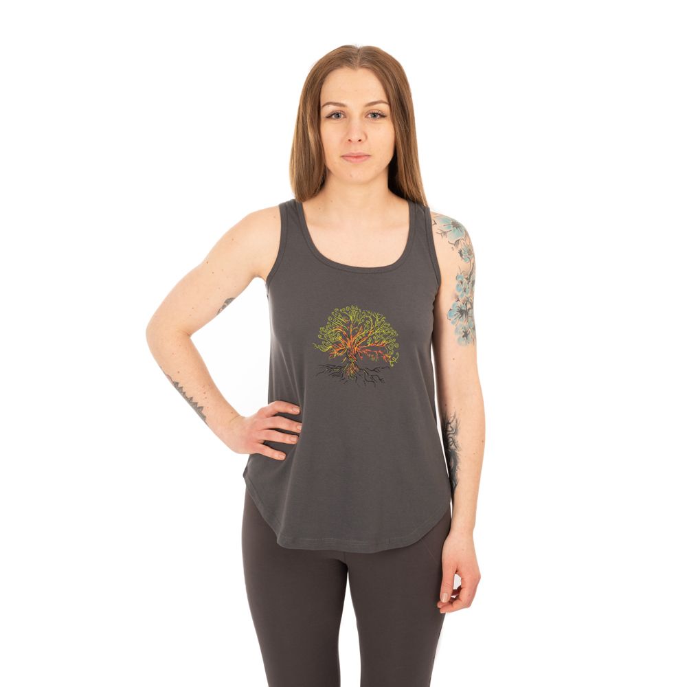Cotton yoga outfit Tree of Life and Chakras – grey - - top L/XL Nepal