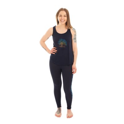 Cotton yoga outfit Tree of Life and Chakras - dark blue - - set top + leggings S/M Nepal