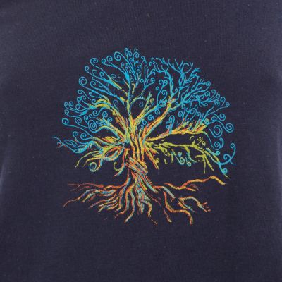 Cotton yoga outfit Tree of Life and Chakras - dark blue - - top S/M Nepal