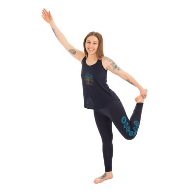 Cotton yoga outfit Tree of Life and Chakras - dark blue - - set top + leggings S/M Nepal