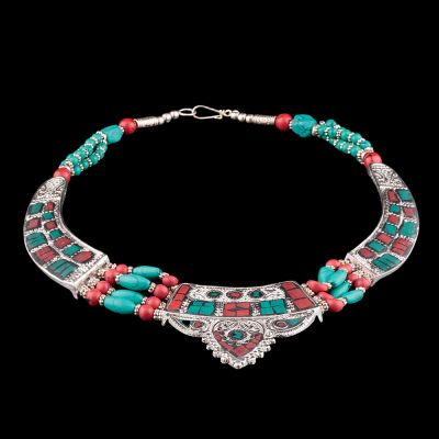 Bead necklace Amunet Green-Red