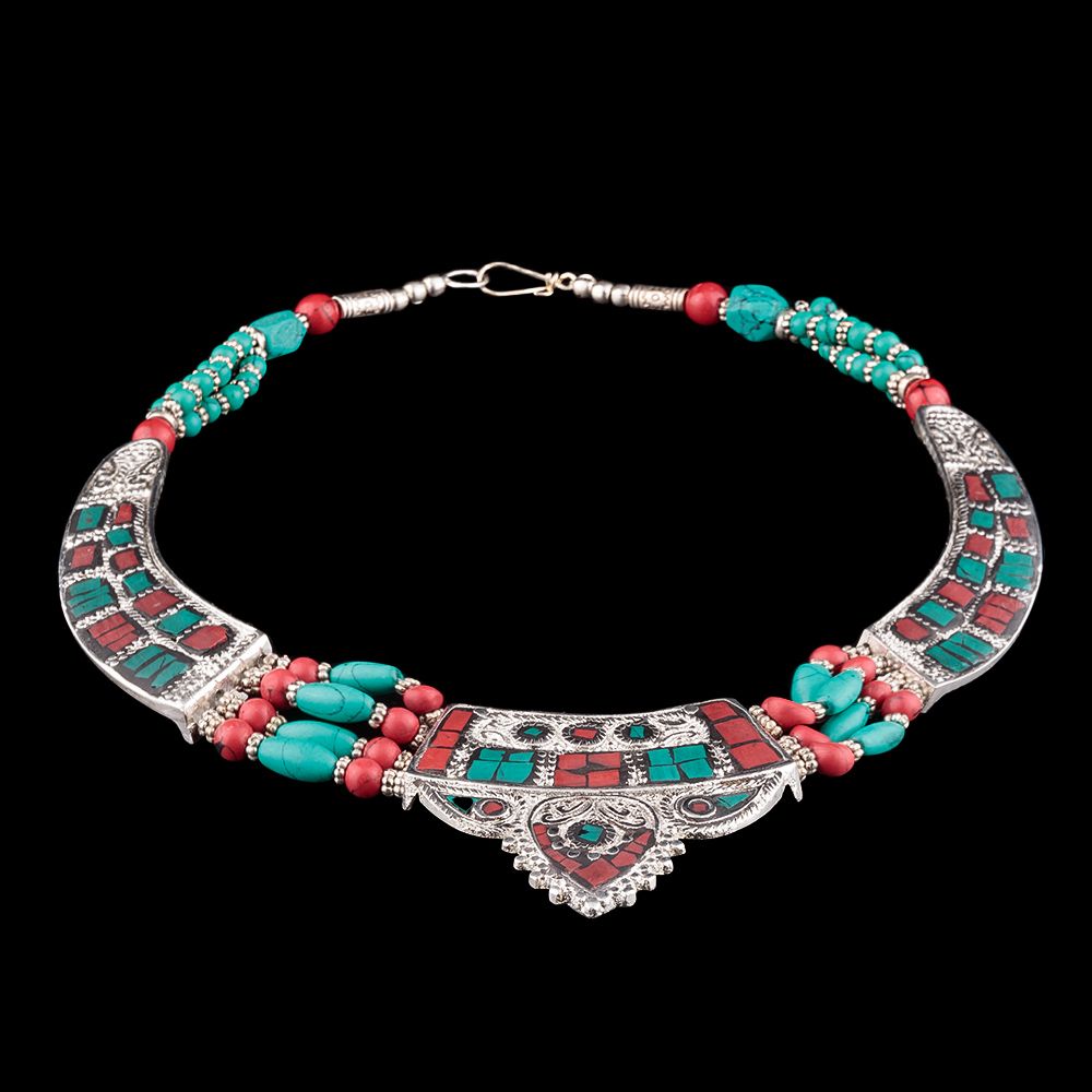 Bead necklace Amunet Green-Red India