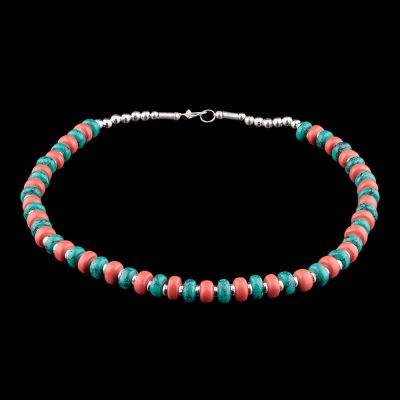 Bead necklace Ife Red-Turquoise 