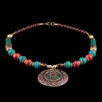 Bead necklace Masika Red-Green