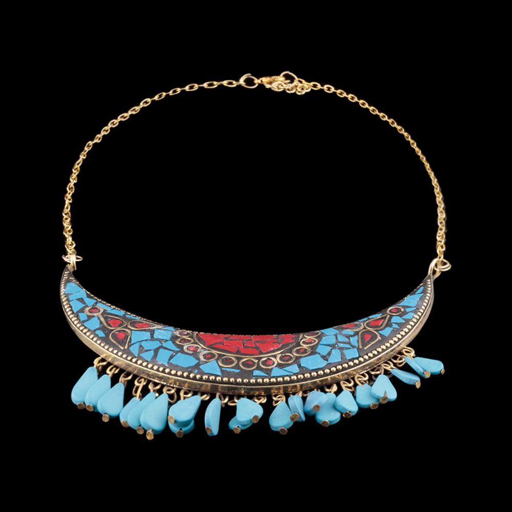 Bead necklace Naunet Light Blue India