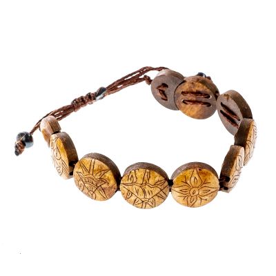 Bone bracelet Ashtamangala - round, brown, larger