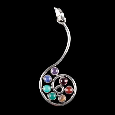 German silver pendant with seven chakras - Chakra Spiral