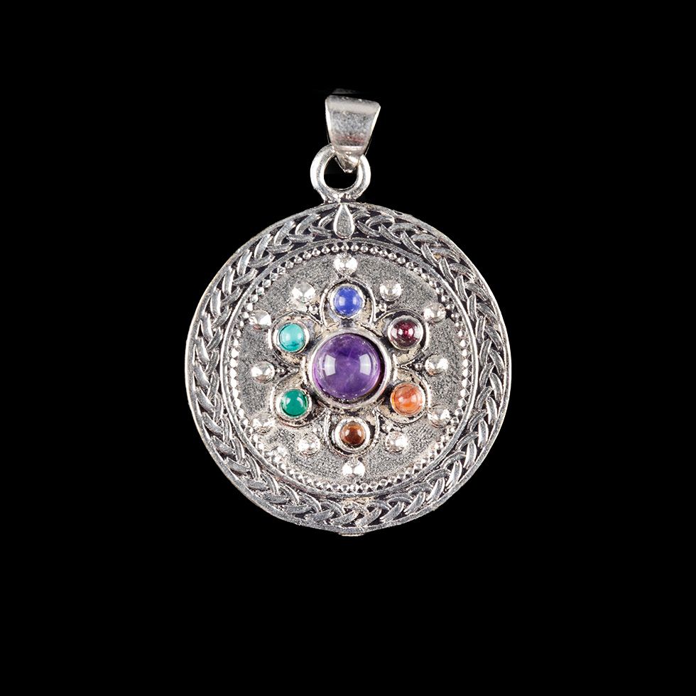 German silver pendant with seven chakras - Chakra Medallion India