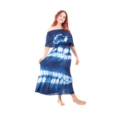 Long tie-dye frill dress Annabelle Blue Thailand