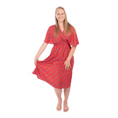 Ethno dress with kimono sleeves Doralia red India