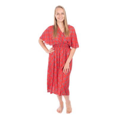 Ethno dress with kimono sleeves Doralia red | S/M, L/XL