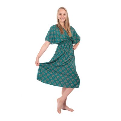 Ethno dress with kimono sleeves Doralia green India