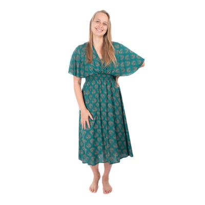 Ethno dress with kimono sleeves Doralia green | L/XL