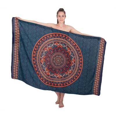 Sarong / pareo / beach scarf Lotus mandala – blue-orange