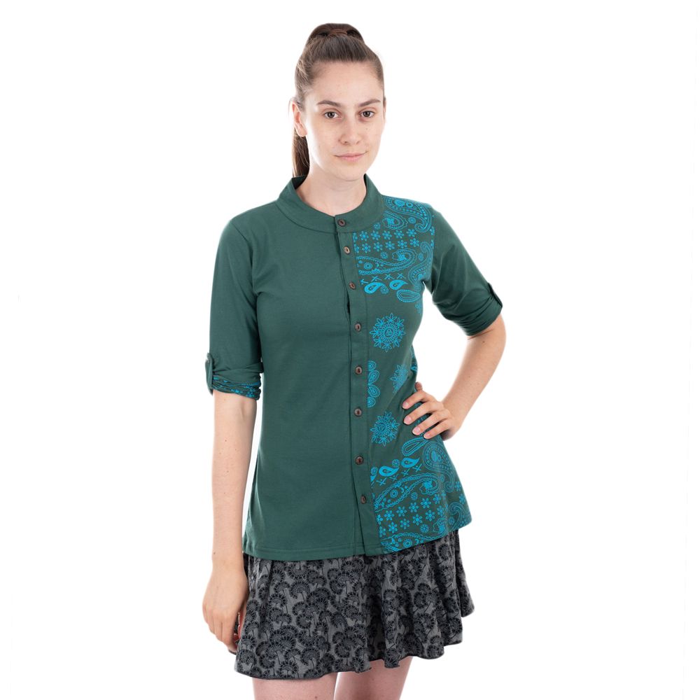 Ladies shirt with paisley design Anberia Green Nepal