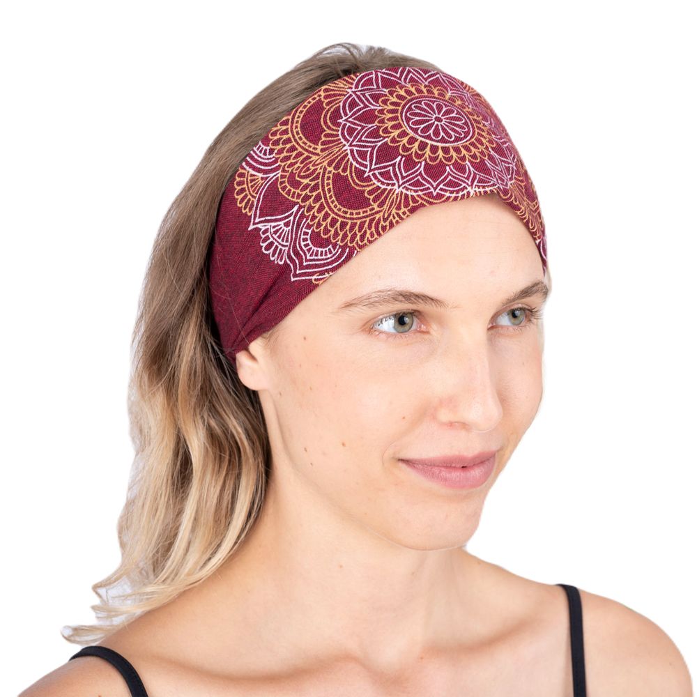 Headband with mandala print Ismerie Burgundy Nepal