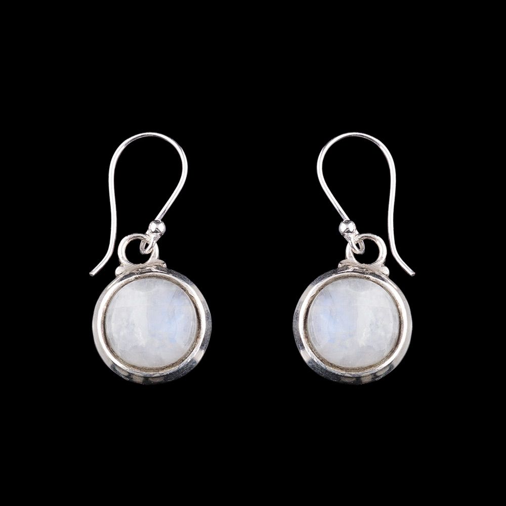 German silver earrings Purnima Moon stone India