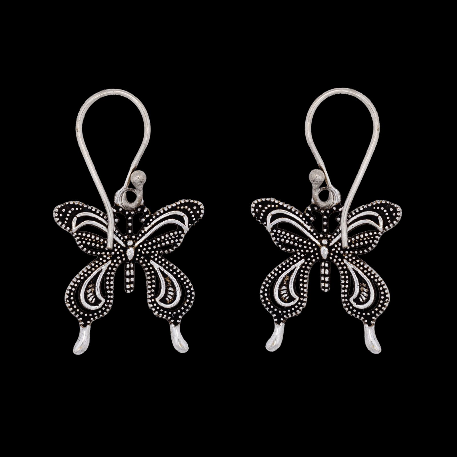 German silver earrings Butterfly Swallowtail 2 India