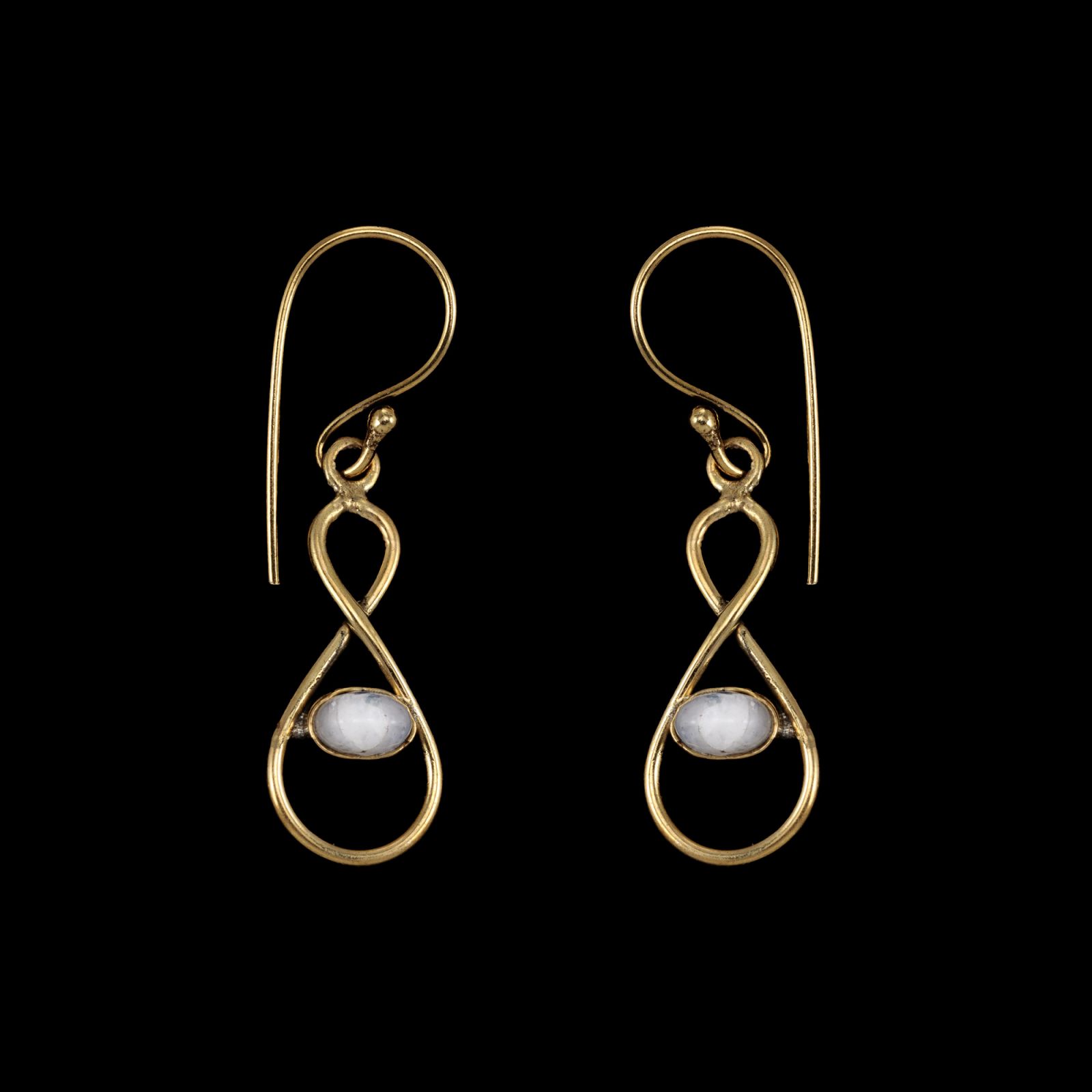 Brass earrings Jute Moon stone India