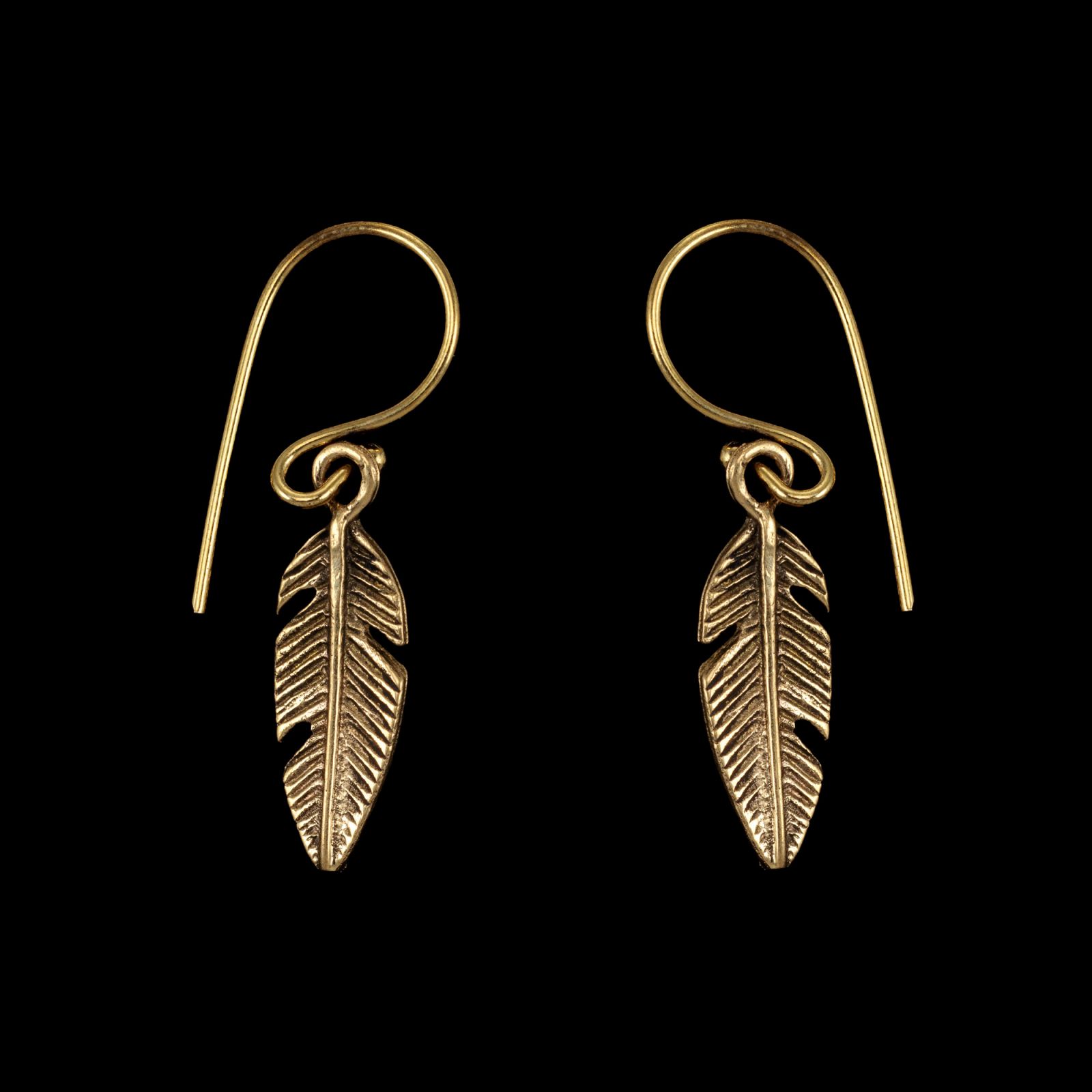 Brass earrings Little Feather 2 India