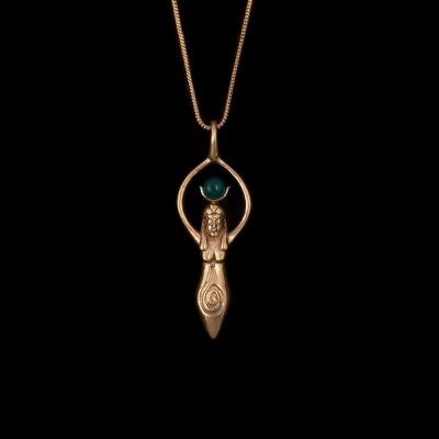 Brass pendant Egyptian goddess Hathor - Chrysoprase 1
