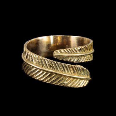 Brass ring Narrow Feather
