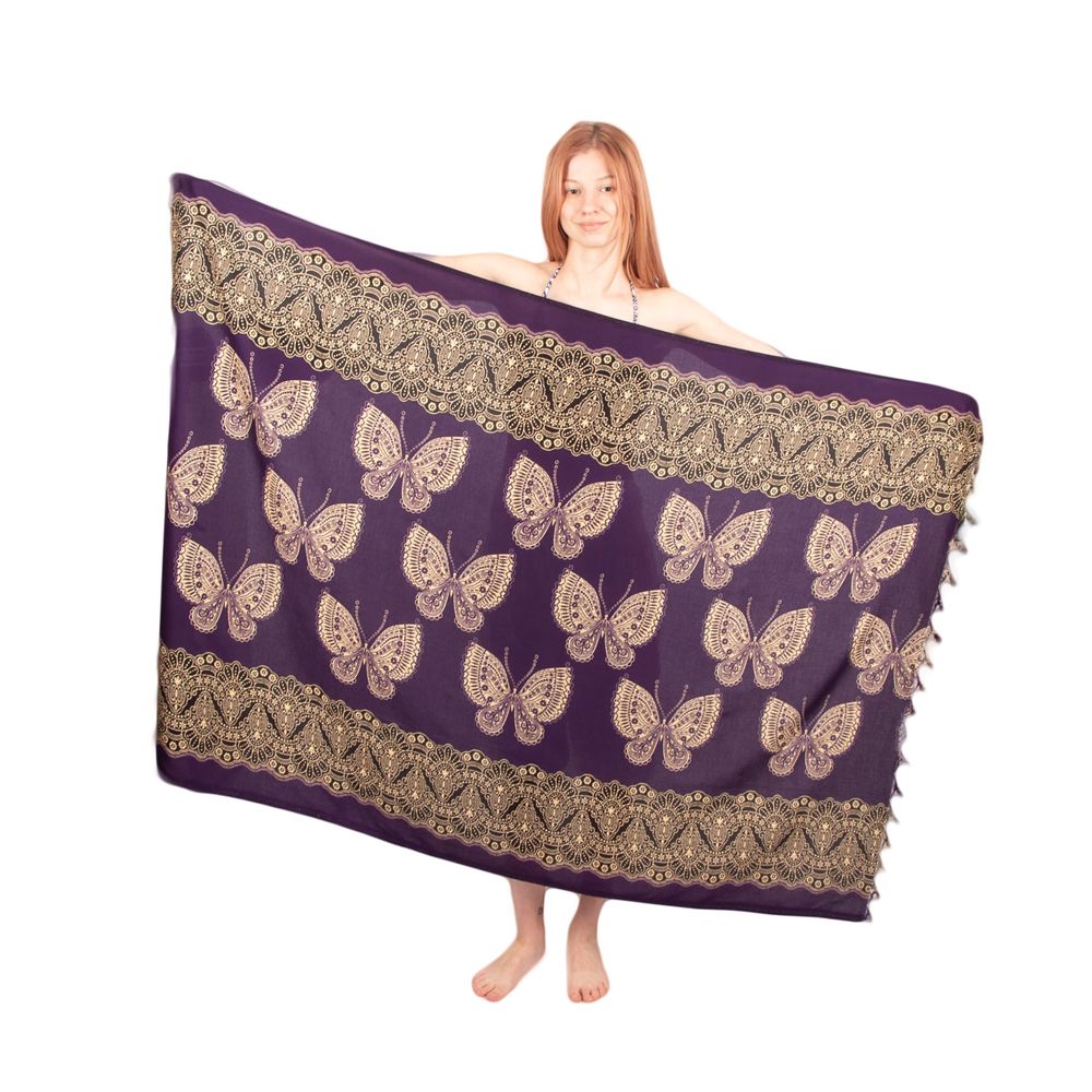 Sarong / pareo / beach scarf Butterflies Purple Thailand