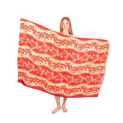Sarong / pareo / beach scarf Turtles in stream Red
