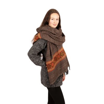 Acrylic scarf / plaid Kangee Brown Stripes Large India