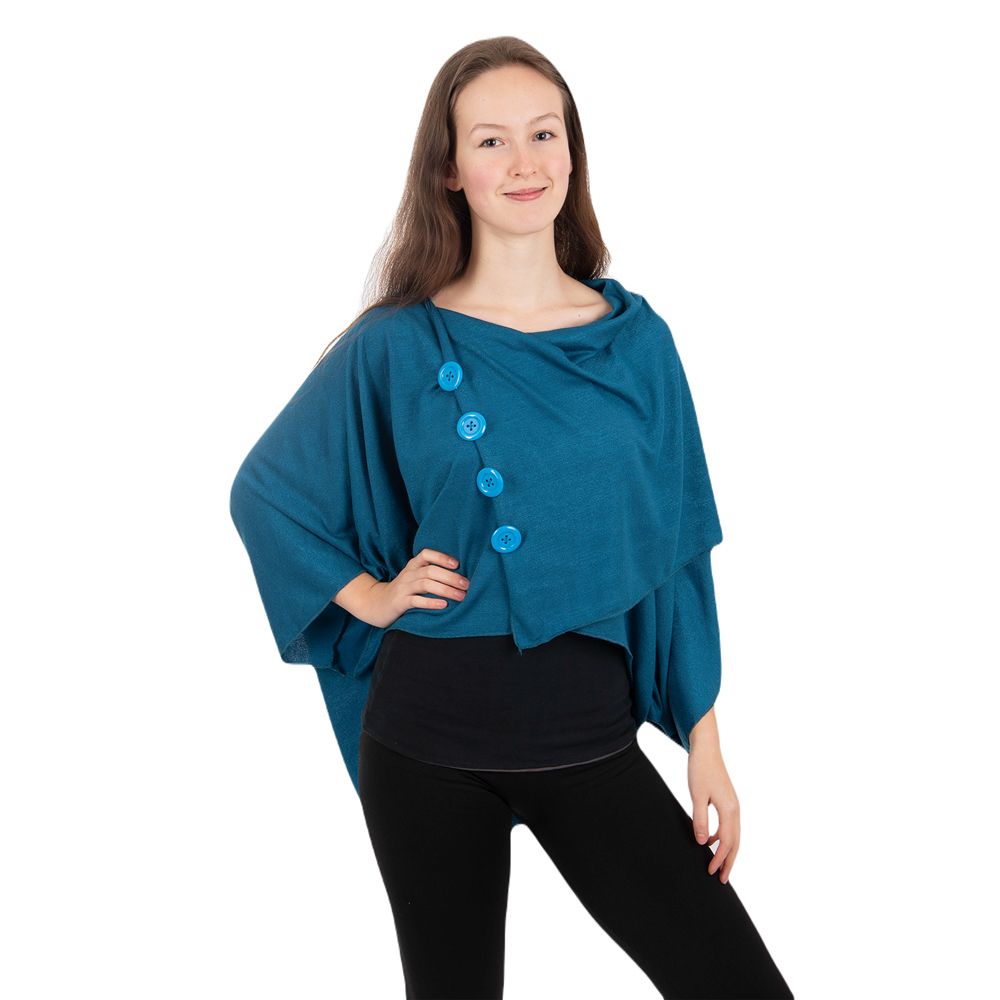 Women's poncho / pelerine with buttons Kanya Blue Thailand