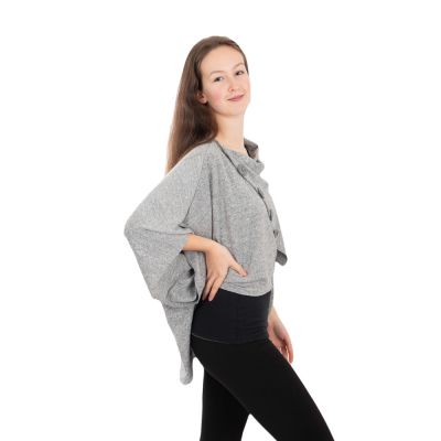 Women's poncho / pelerine with buttons Kanya Light Grey Thailand