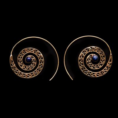 Brass earrings Saurya Lapis lazuli