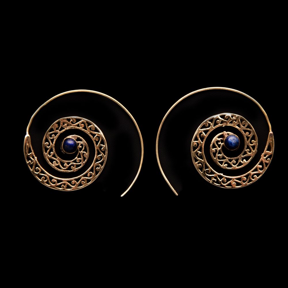 Brass earrings Saurya Lapis lazuli India