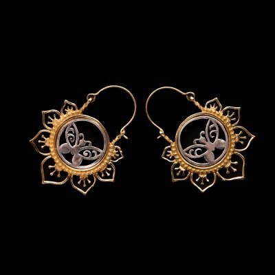 Brass and german silver earrings Borboleta 3 India