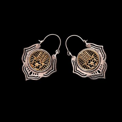 Brass and german silver earrings Lotus Hamsa India